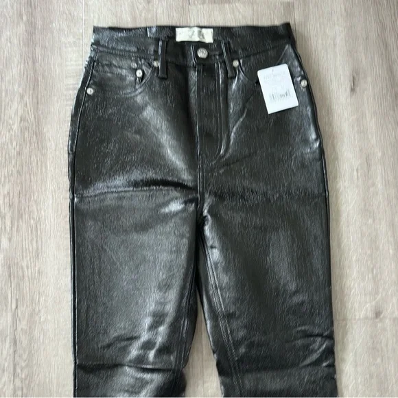 NWT Free People We The Free Phoenix Coated Jeans Black Shiny Patent Size 26 - Picture 4 of 12